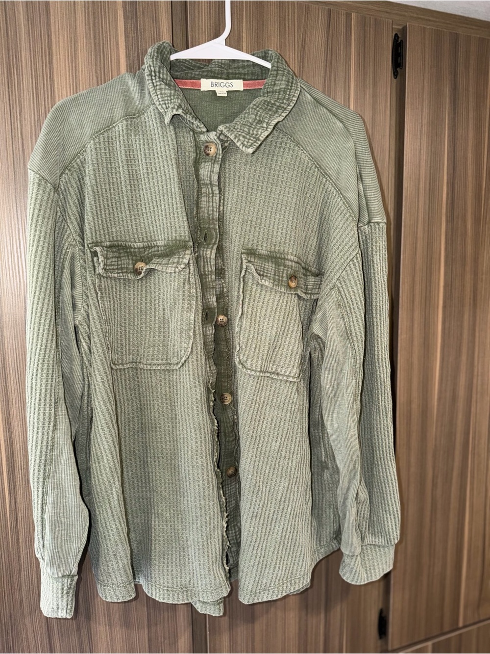 BNWOT Women’s Briggs New York Olive Green Waffle Knit Button-Down Shirt Jacket